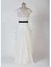 Ivory Scalloped Lace Chiffon Draped Wedding Dress